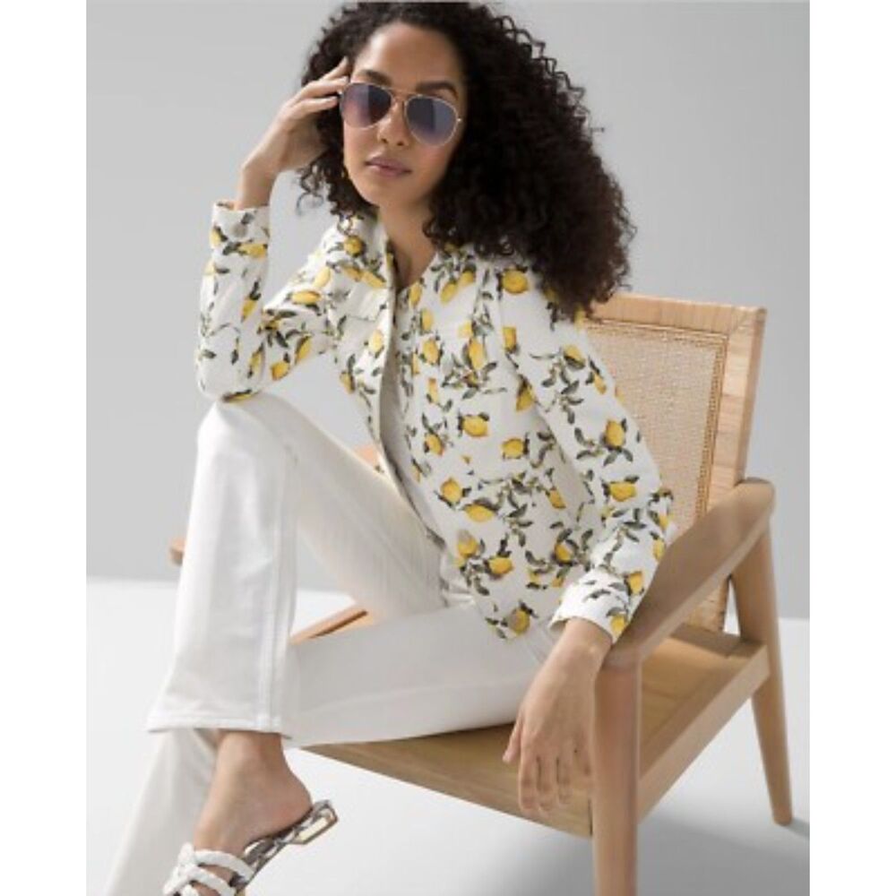White House Black Market Lemon Print Jean Jacket L